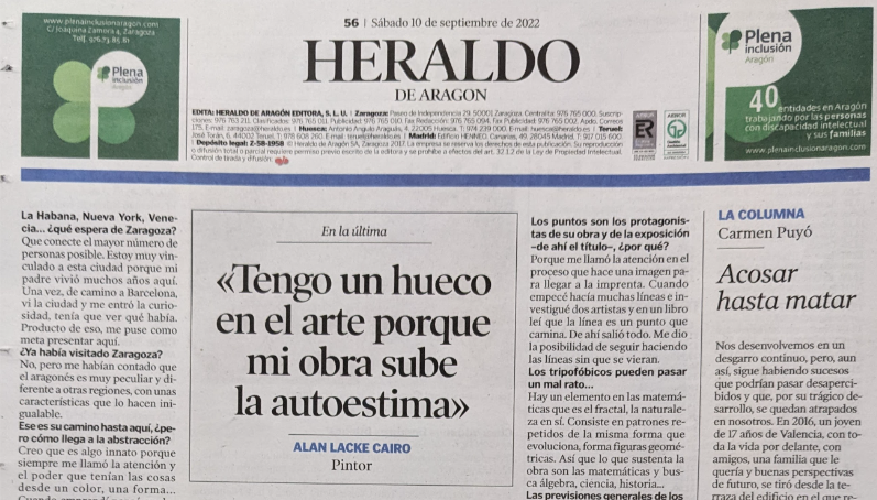 HERALDO DE ARAGÓN - Contraportada Galería Carmen Terreros por exposición del artista cubano Alan Lacke