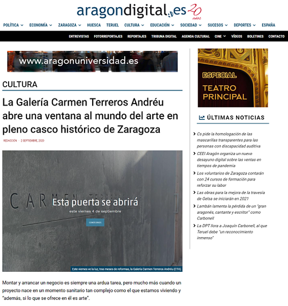 ARAGÓN DIGITAL - La Galería Carmen Terreros Andréu abre una ventana al mundo del arte en pleno casco histórico de Zaragoza