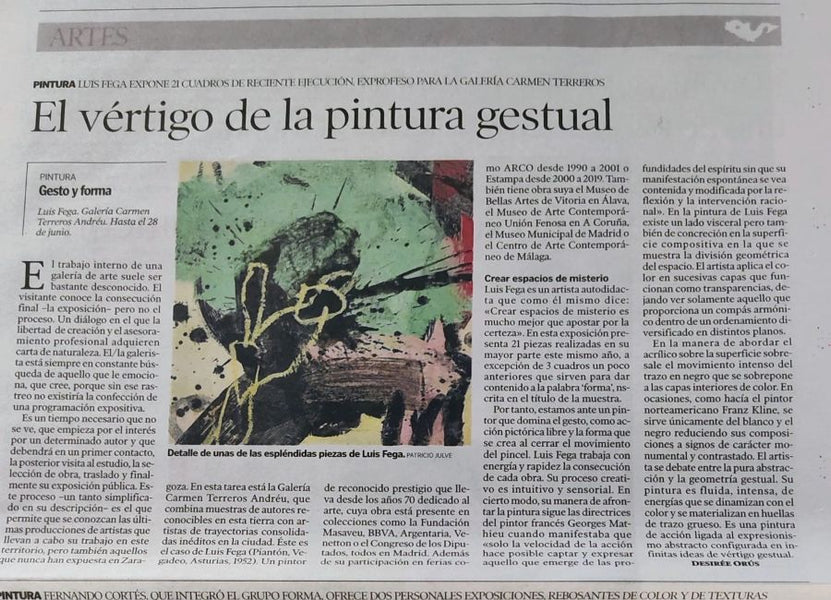 HERALDO DE ARAGÓN - El vértigo de la pintura gestual, Luis Fega en Galería de arte Carmen Terreros