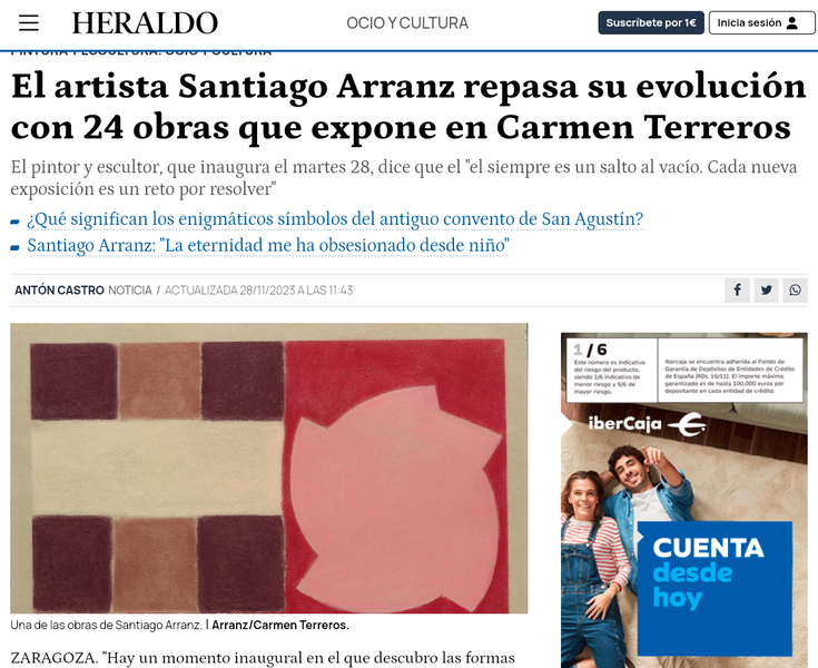 HERALDO DE ARAGÓN - El artista Santiago Arranz repasa su evolución con 24 obras que expone en Carmen Terreros