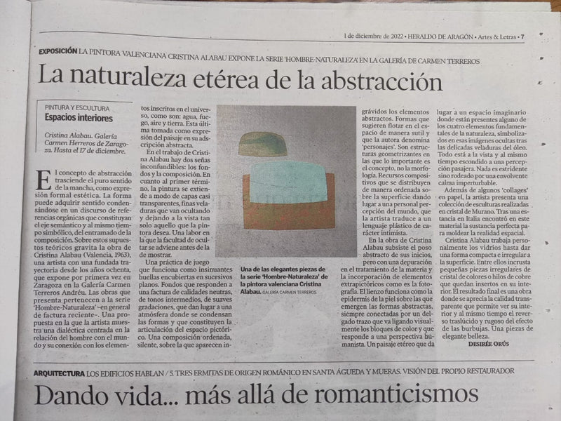 HERALDO DE ARAGÓN - "la naturaleza etérea de la abstracción" en Galería de arte Carmen Terreros