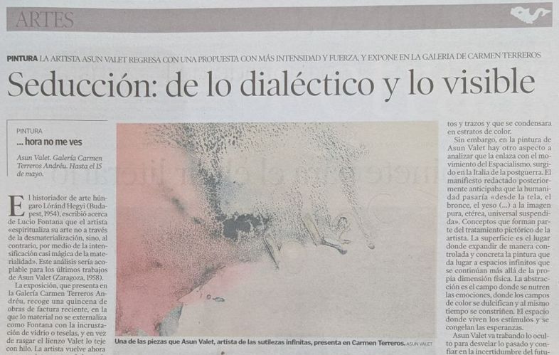 HERALDO DE ARAGÓN - Seducción: de lo dialéctico y lo visible, Asun Valet en Galería de arte Carmen Terreros